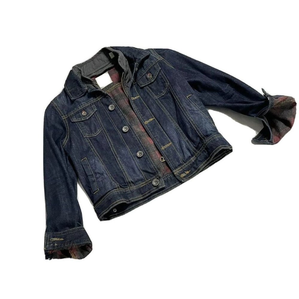 Ruum Boys Blue Jean Denim Jacket Size 10 With Red Check Inside